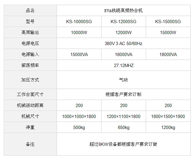EVA線纜高頻熱合機(jī)參數(shù)